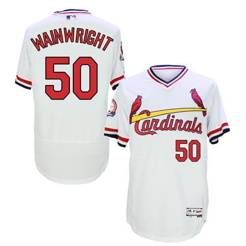 Cardinals #50 Adam Wainwright White Flexbase Authentic Collection Cooperstown Stitched MLB Jersey - Click Image to Close